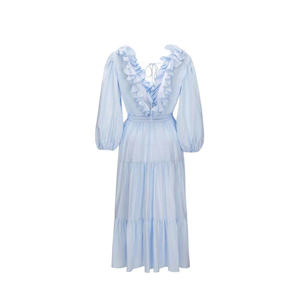 Casual Wrap Blue Dress with Ruffles Size M New